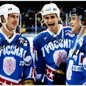 Pavel Bure, Sergei Fedorov, Alexander Mogilny Triple Autographed 8x10