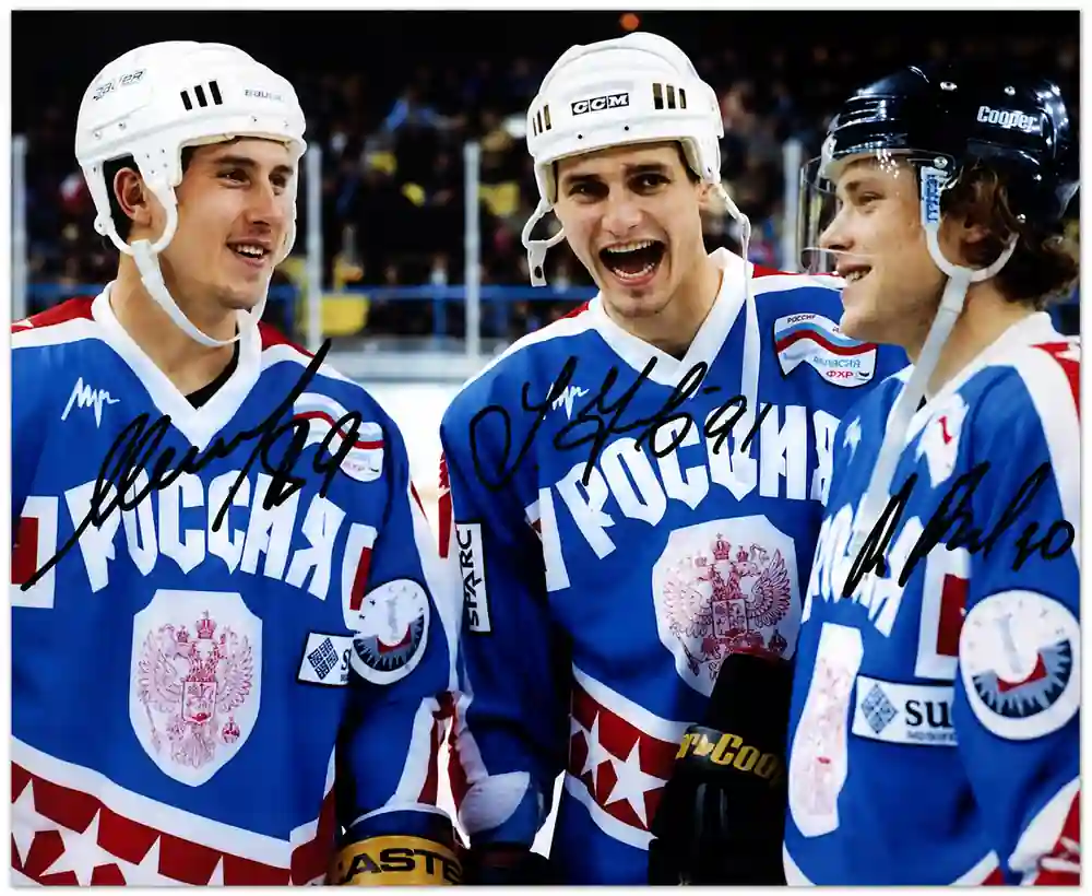Pavel Bure, Sergei Fedorov, Alexander Mogilny Triple Autographed 8x10