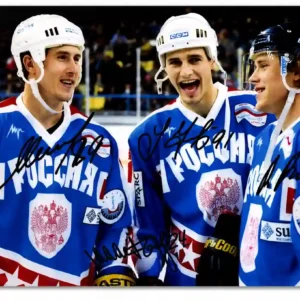 Pavel Bure, Sergei Fedorov, Alexander Mogilny Triple Autographed 8x10