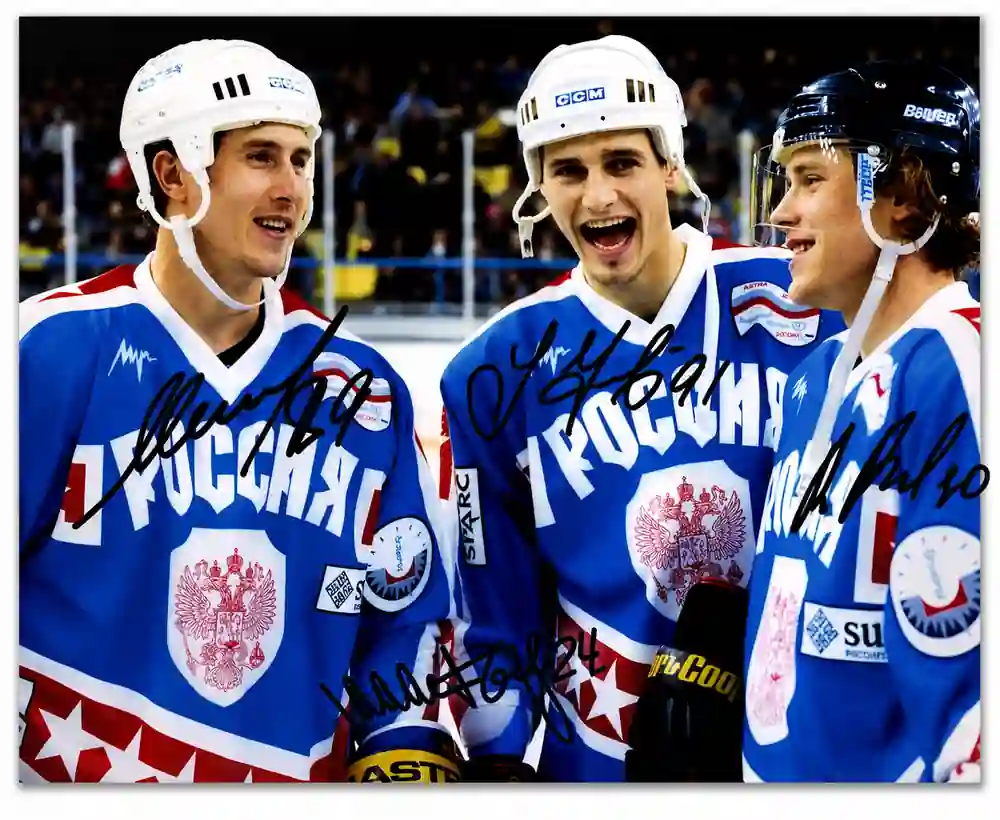 Pavel Bure, Sergei Fedorov, Alexander Mogilny Triple Autographed 8x10