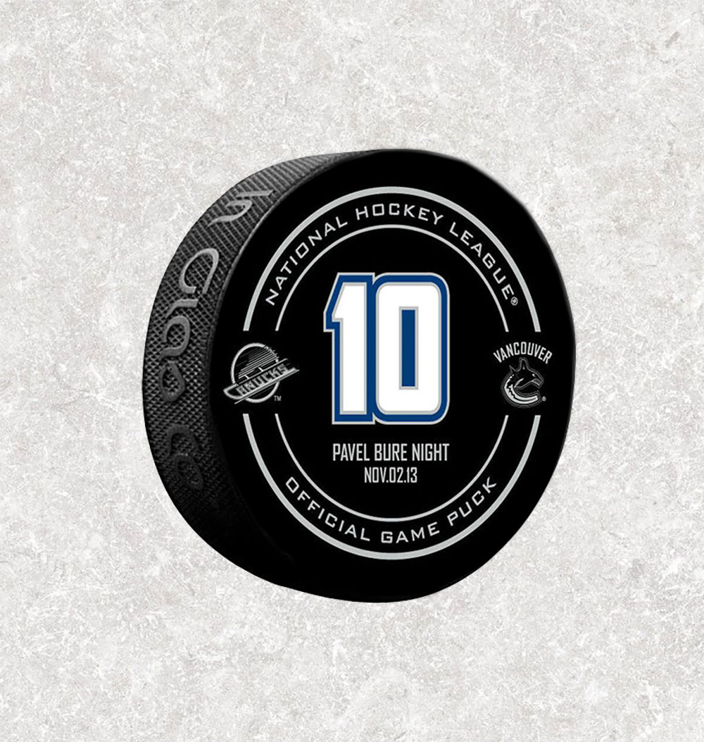 Pavel Bure Pre-Order Vancouver Canucks #10 Jersey Retirement Official Game Autographed Puck