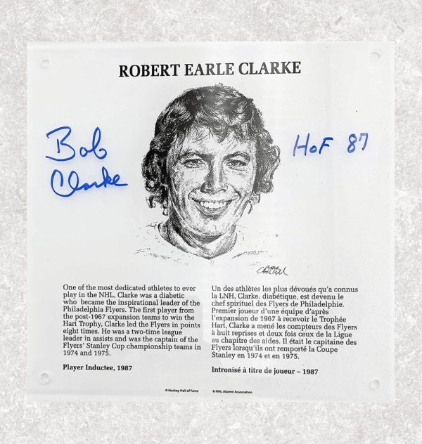 Bobby Clarke HOF Plaque Autographed with HOF 1987 Inscription