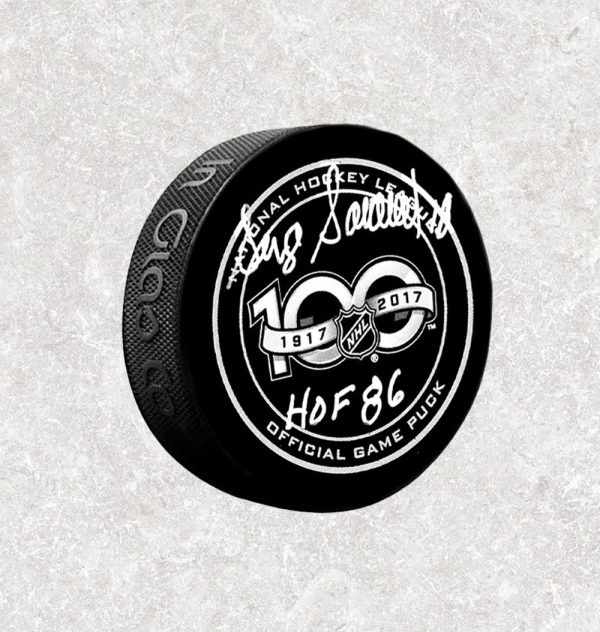 Serge Savard NHL 100 Years Anniversary Autographed Puck